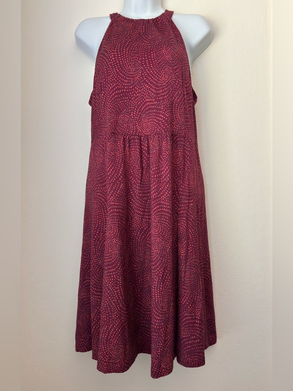 Ibex Merino Wool Dress Size Large Tie Back Shelf Bra Dot Swirl Outdoor *Flaw*